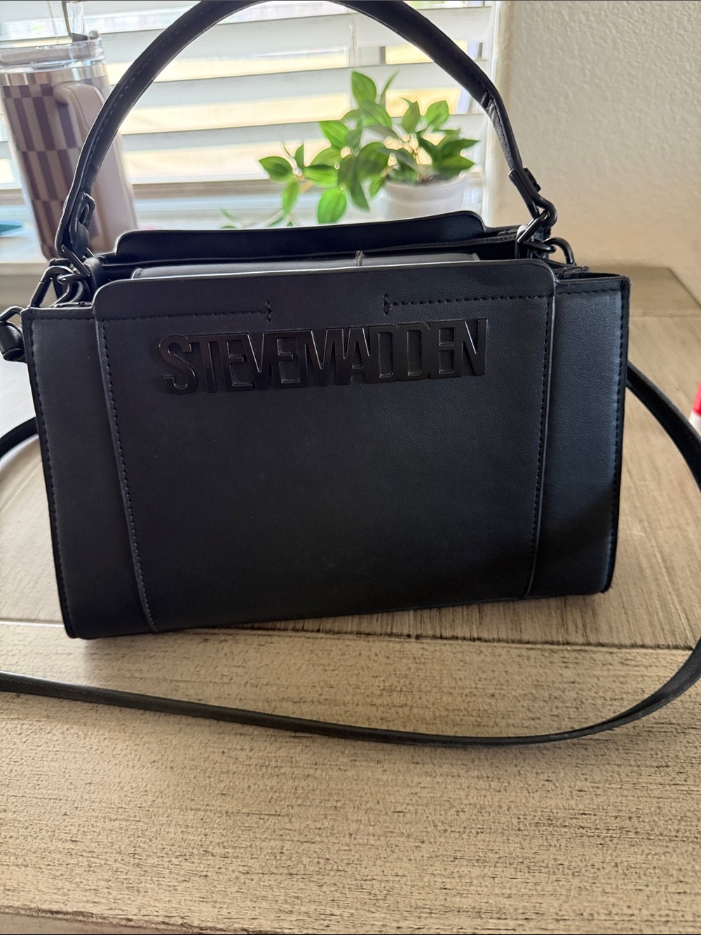 Steve Madden Black Boxy Top-Handle Satchel